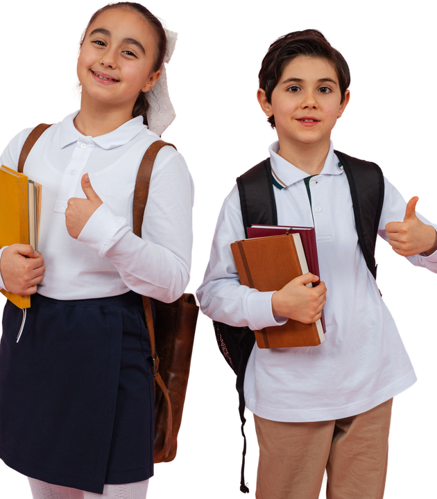 Two smiling students giving a thumbs up
